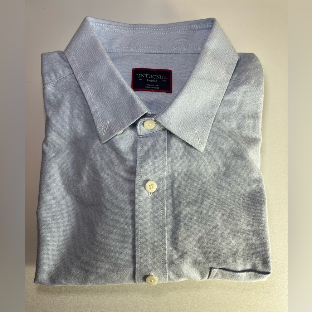 Untuckit Shirt Mens Large Blue Cotton Button Up Short Sleeve.
